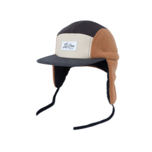 Brun 5-panel Fleececaps med Ørevarmere - Str. M (1,5-3 år)