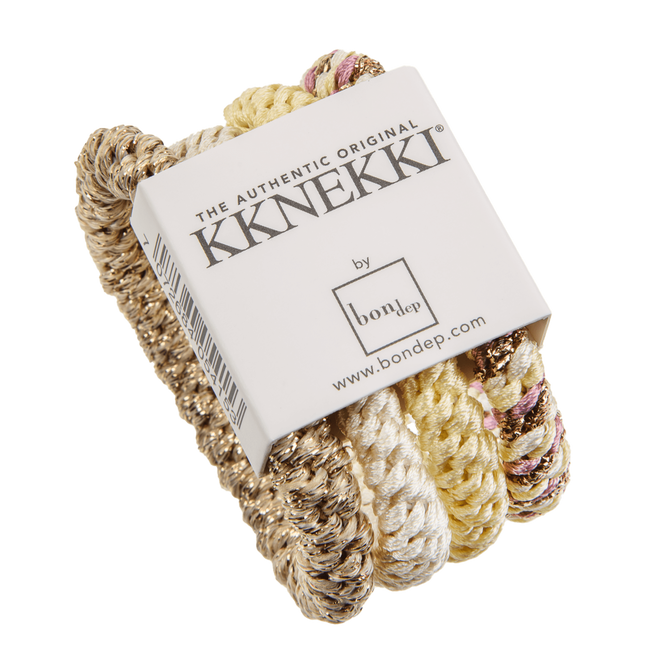 Bon Dep Kknekki Hårstrikk - Gul / Hvit / Beige Glimmer (4-pack)