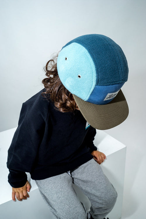 Blå 5-Panel Fleececaps - Str. L (4-7 år)