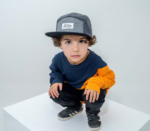 Barnas 5-Panel Grå Ullcaps - Størrelse L (4-7 år)