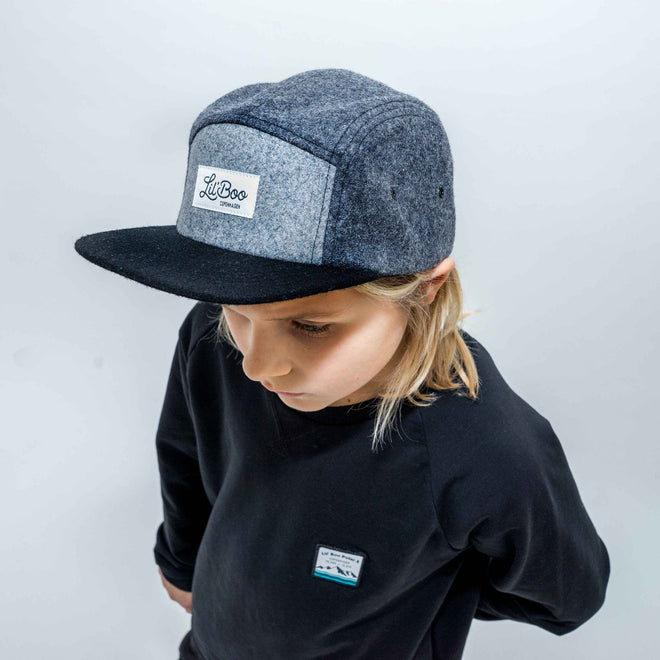 Barnas 5-Panel Grå Ullcaps - Størrelse L (4-7 år)