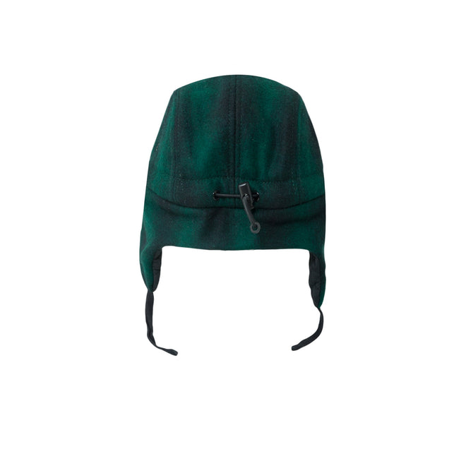 Ull 5-panel Caps med Øreklaffer - Grønn/Svart (Str. M, 1,5-3 år)