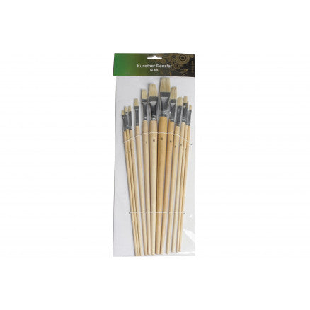 Kunstnerpensler, 12-pakning - Naturlig Trehåndtak
