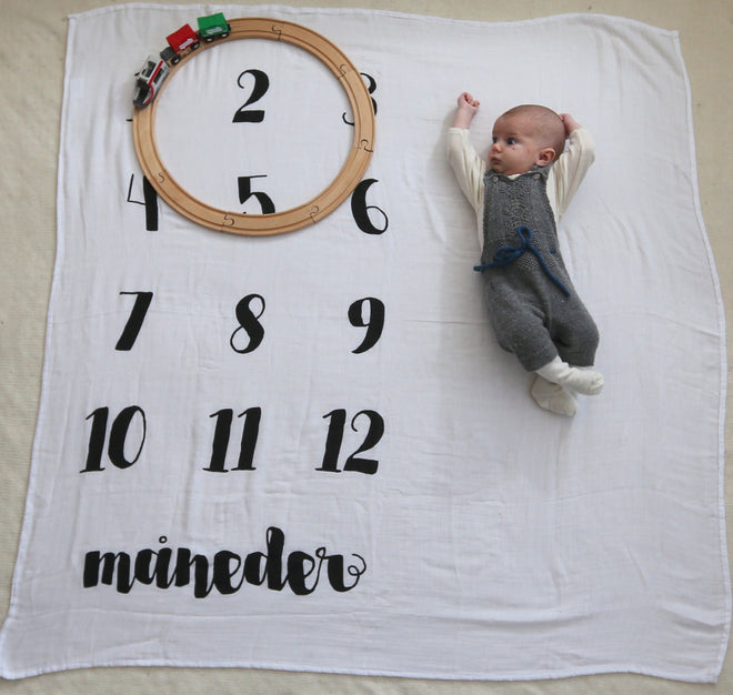 Mina første måneder måtte 120x120 cm.