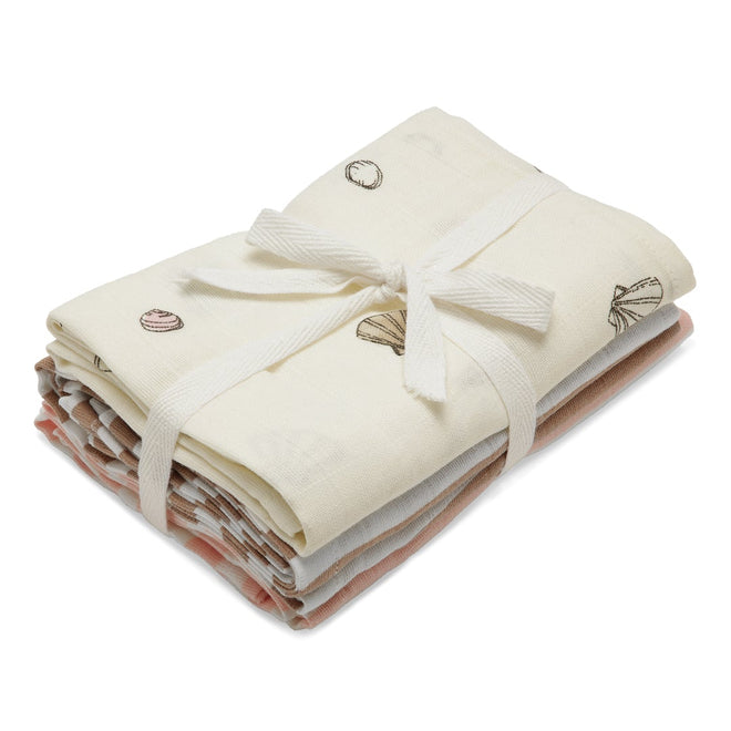 Muslinkluter 3-pk. - Havstrykk Rose