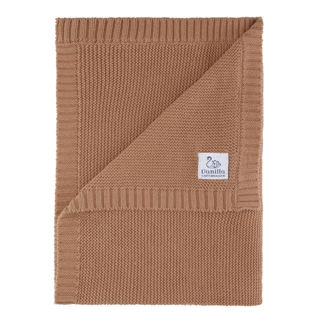 Strikket Teppe - Karamell